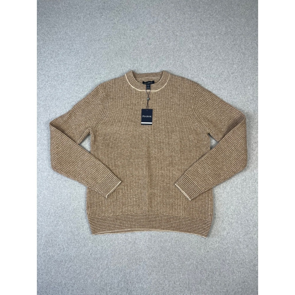 Jos A Bank Tailored Fit Sweater Mens L Brown Wool Blend Medium Knit Fisherman